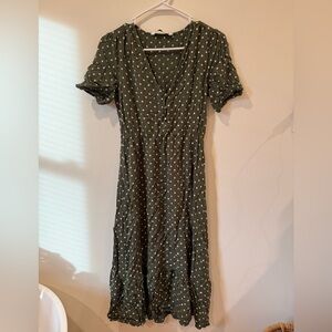 Zara Olive Polka Dot Midi Dress